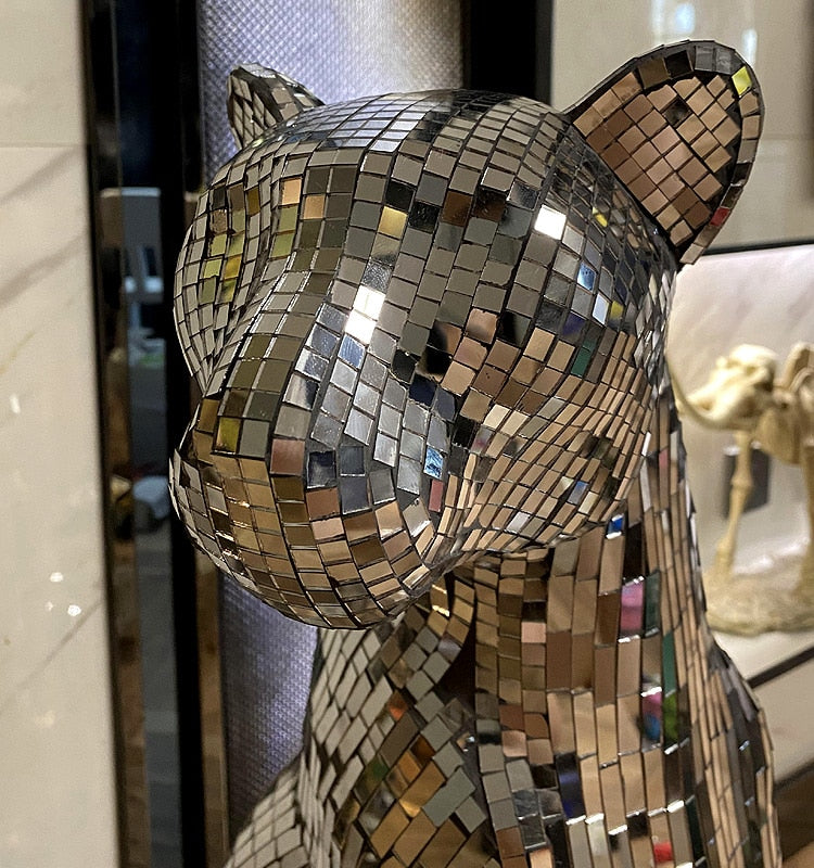 Hand Inlaid Glass Mosaic Animal Statue, Modern Art Decor