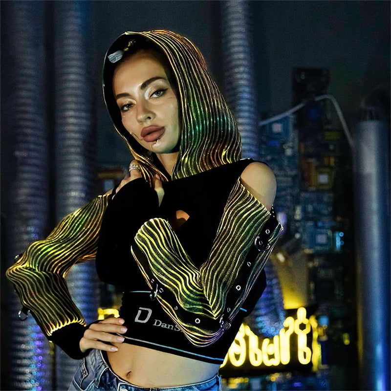 Color Changing Fiber Optic LED Cropped Hoodie |Music Festival, Rave, Concert, Streetwear|