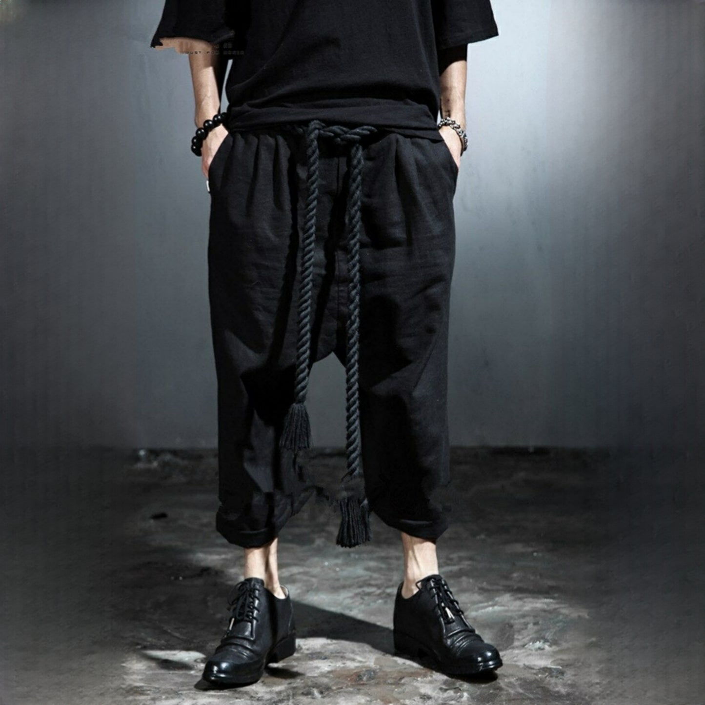 Black Rope Belt Harem Pants