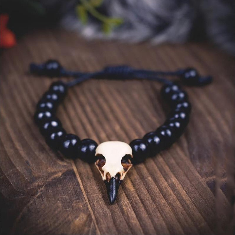 Raven Skull Beaded Bracelet (multiple options available)