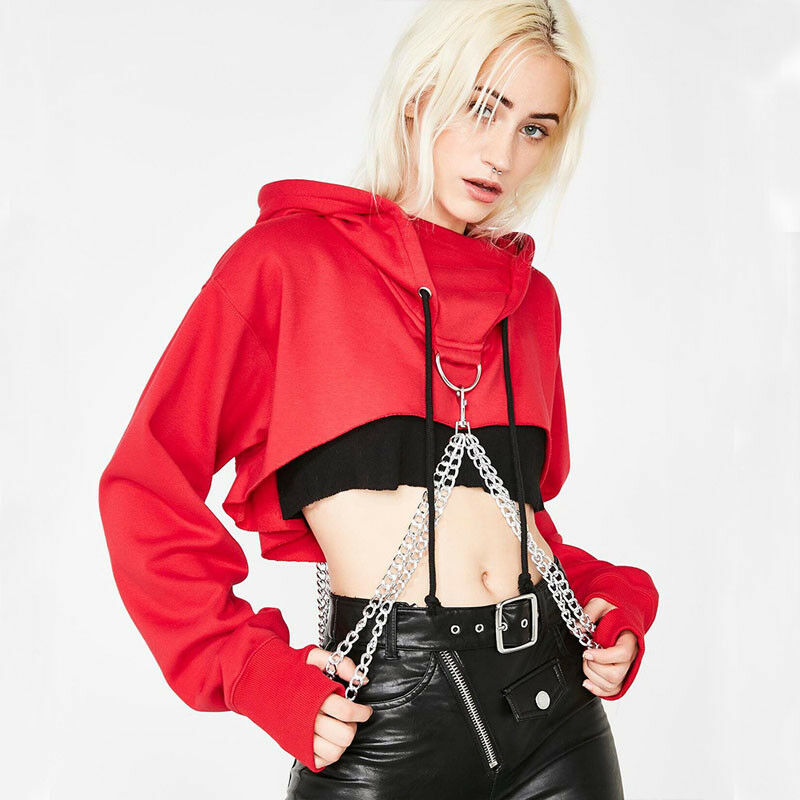 Cropped Pullover Hoodie with Chains (multiple options available)
