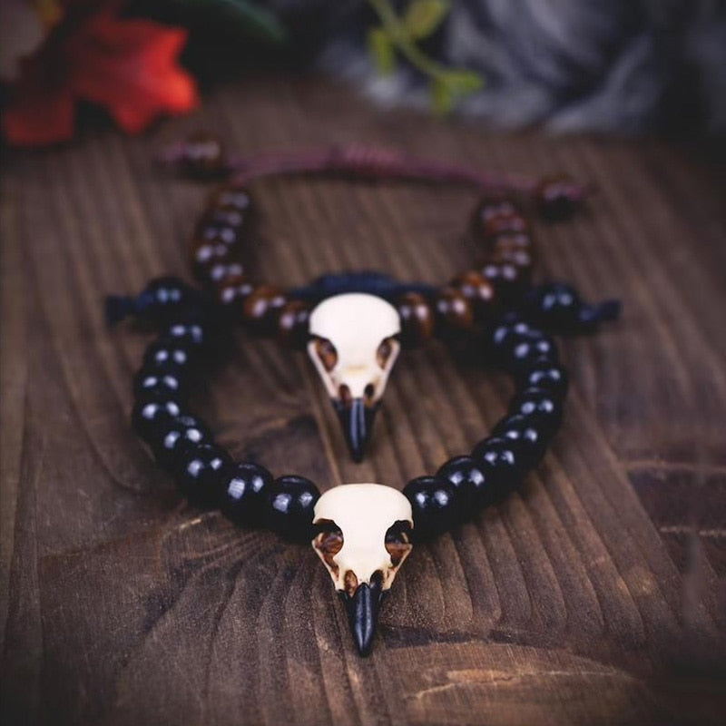 Raven Skull Beaded Bracelet (multiple options available)