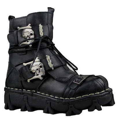 Mens Genuine Cowhide Leather Moto Boots with Skull Buckles (multiple options available) - Only Liberation