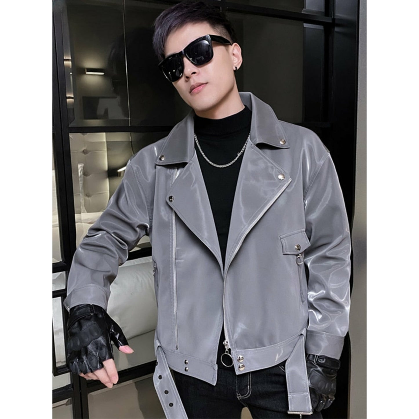Men's Reflective Patent Pu Leather Jacket (multiple options available) - Only Liberation