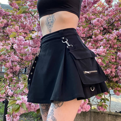 Black High Waisted A-Line Mini Skirt