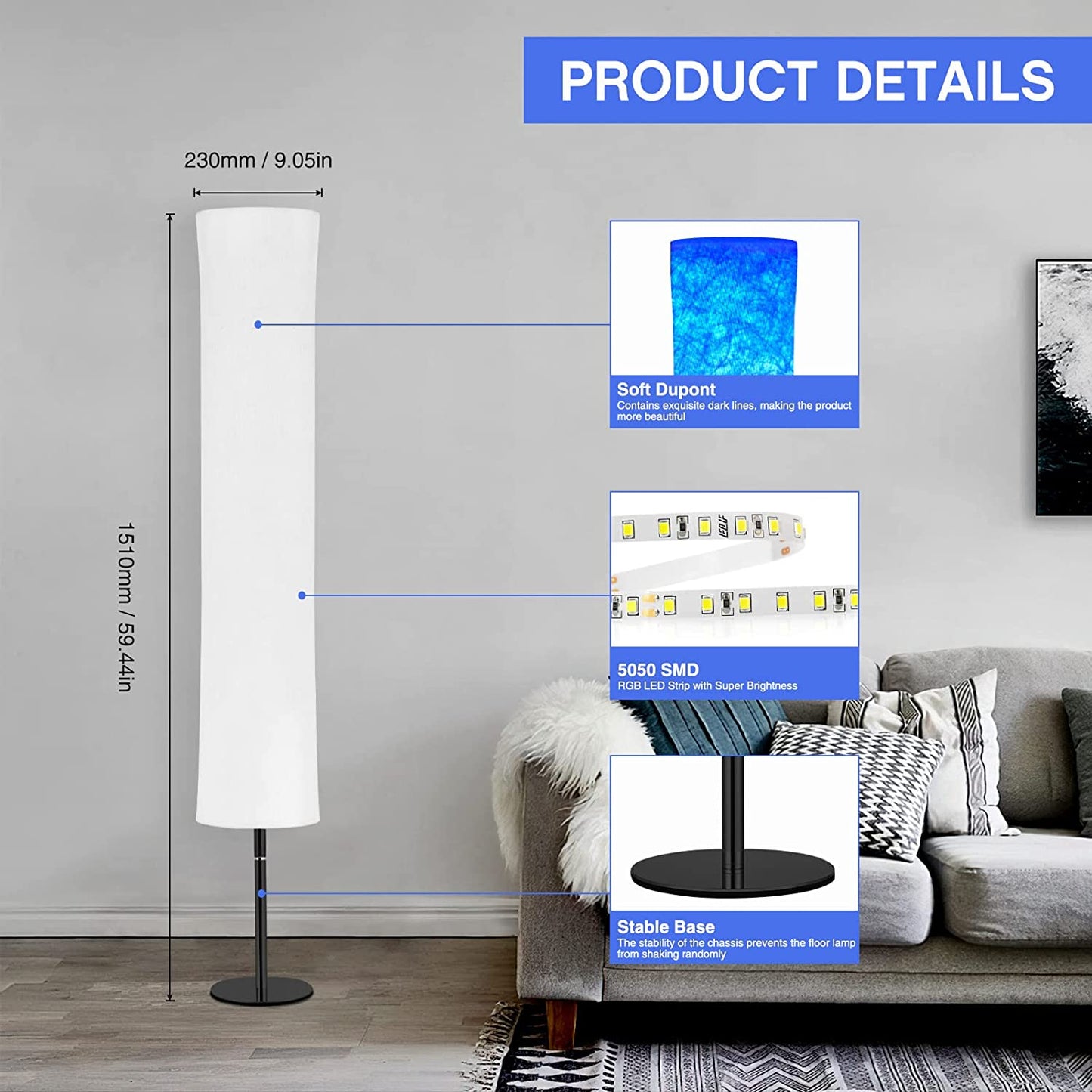 RGB Smart Control Floor Lamp With Fabric Shade