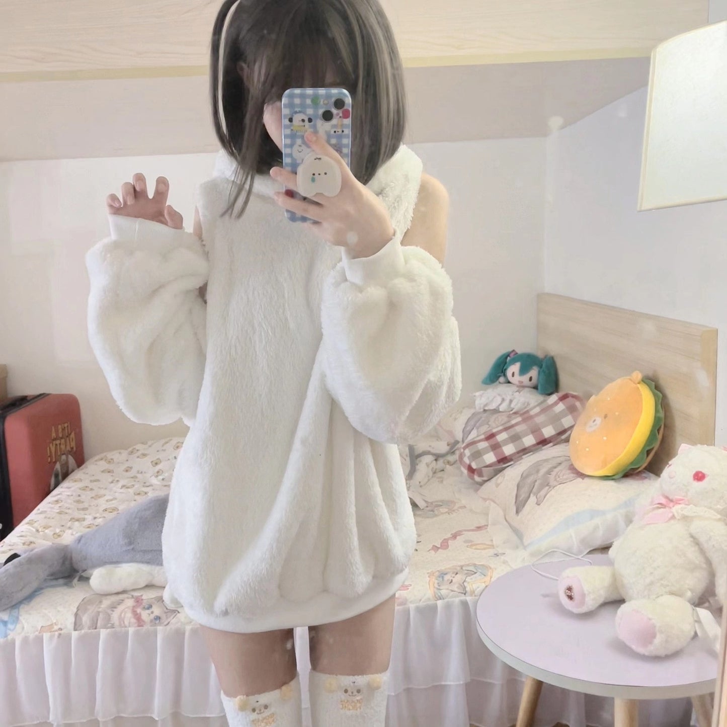 Fluffy Lamb Hoodie & Shorts Two Piece Set