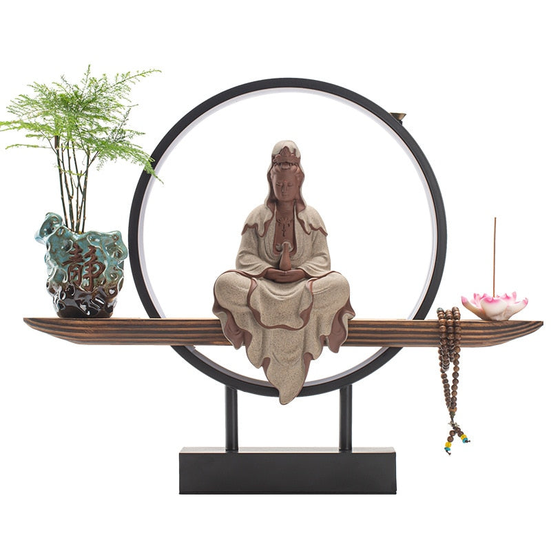 Buddha or Guanyin Backflow Incense Burner Light with Lotus Incense Stick Holder (multiple options available) - Only Liberation