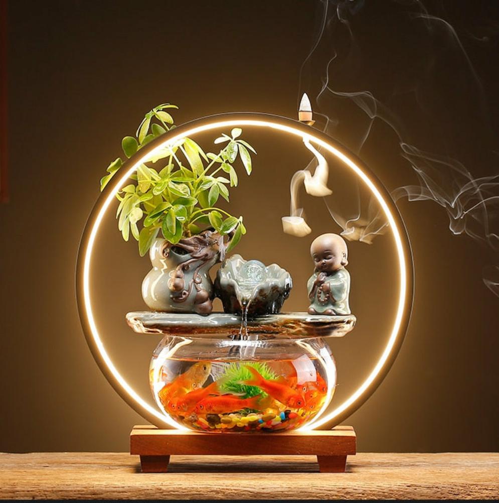 Zen Water Fountain Fishbowl With LED Lamp & Incense Burner (multiple options available)