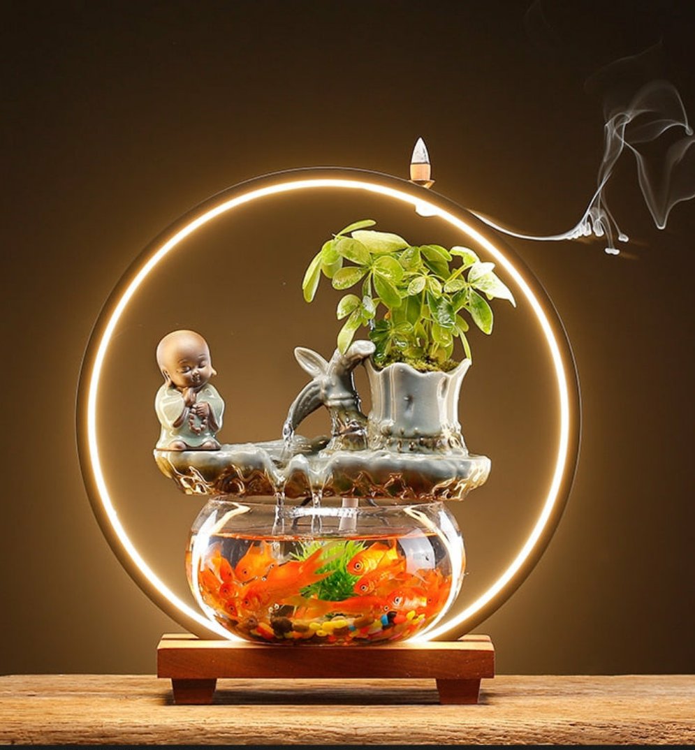 Zen Water Fountain Fishbowl With LED Lamp & Incense Burner (multiple options available)