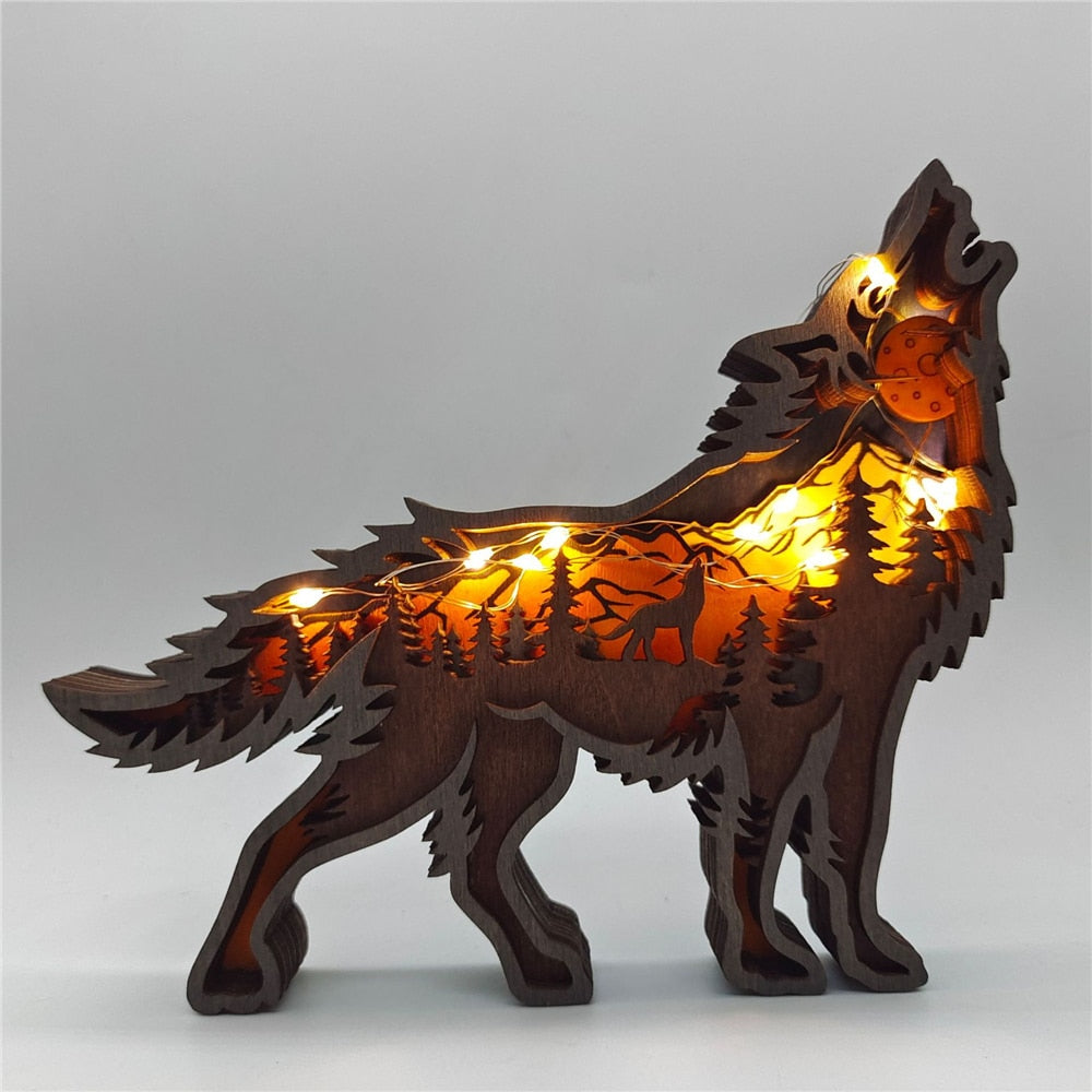 Wooden Hollowed Out Light Up Woodland Forest & Mountain Animal Figurines Home Decor (multiple options available) - Only Liberation