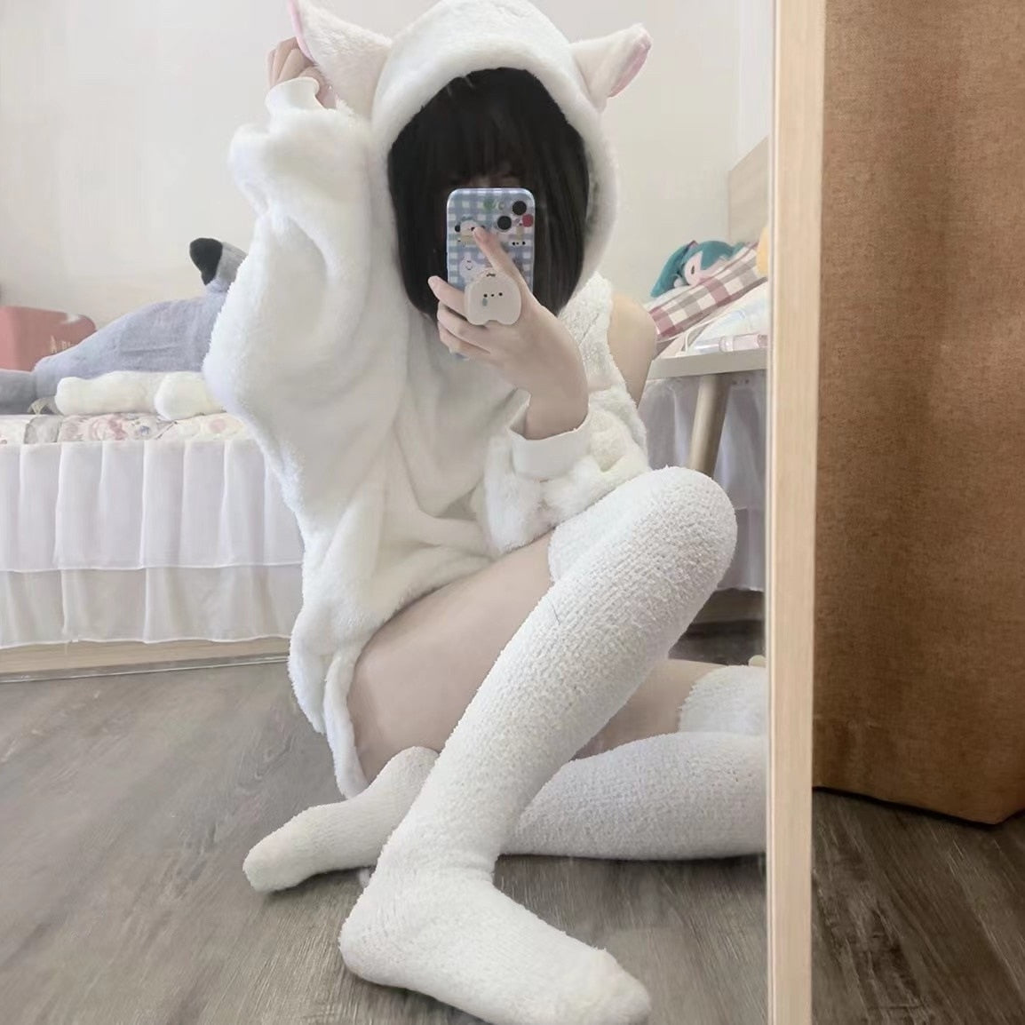 Fluffy Lamb Hoodie & Shorts Two Piece Set