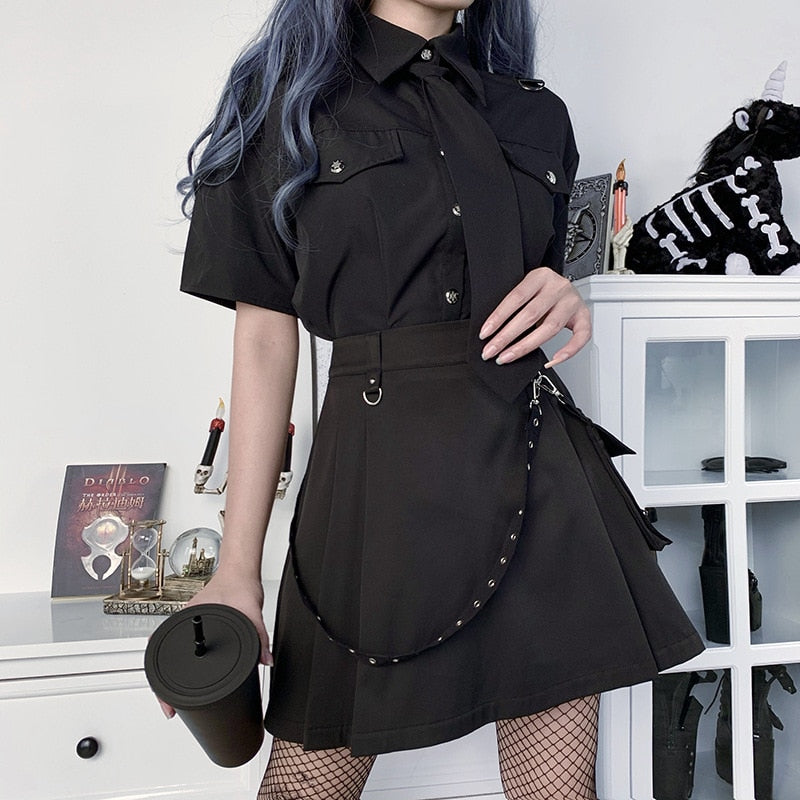 Black High Waisted A-Line Mini Skirt