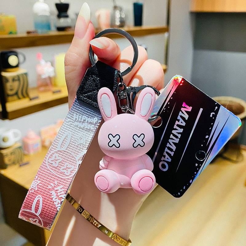 Bunny Rabbit With X Shaped Eyes Keychain (multiple options available)