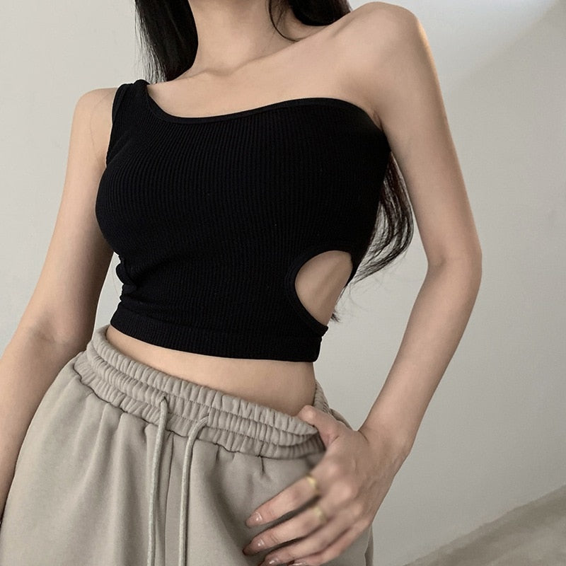 Cropped Single Shoulder Camisole Tank Top (multiple options available)