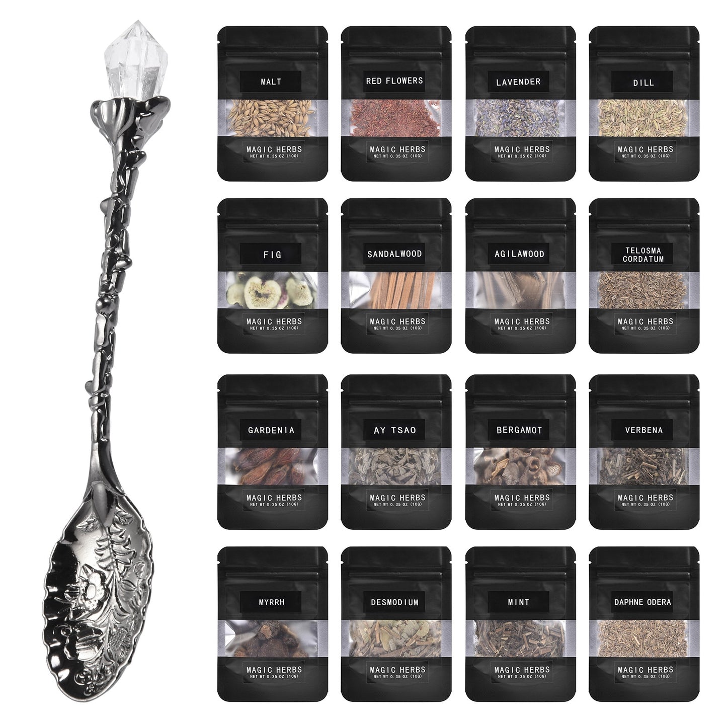 Dried Witchcraft Herbs Starter Kit with Crystal Spoon For Magical Spells (multiple options available) - Only Liberation