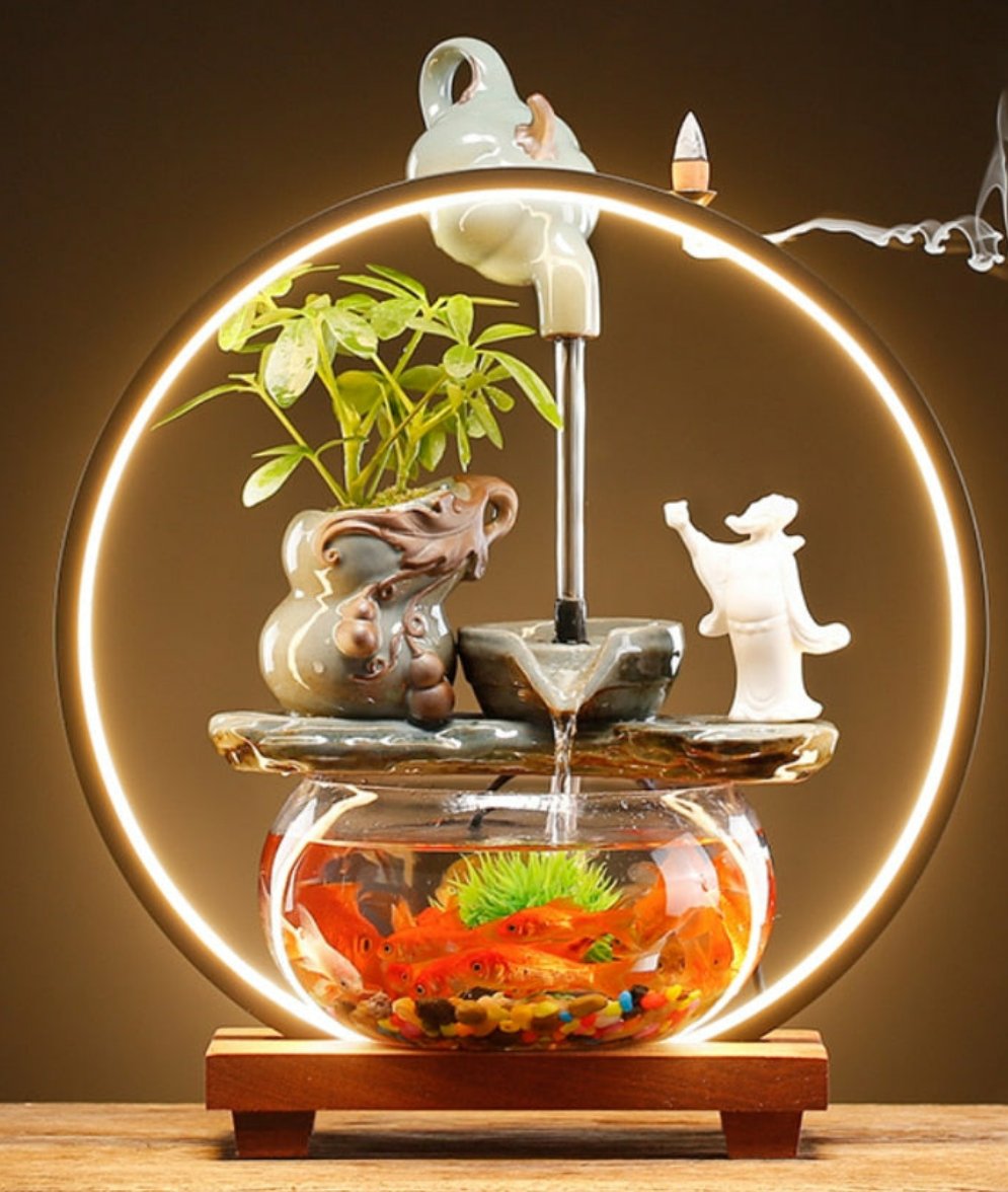 Zen Water Fountain Fishbowl With LED Lamp & Incense Burner (multiple options available)