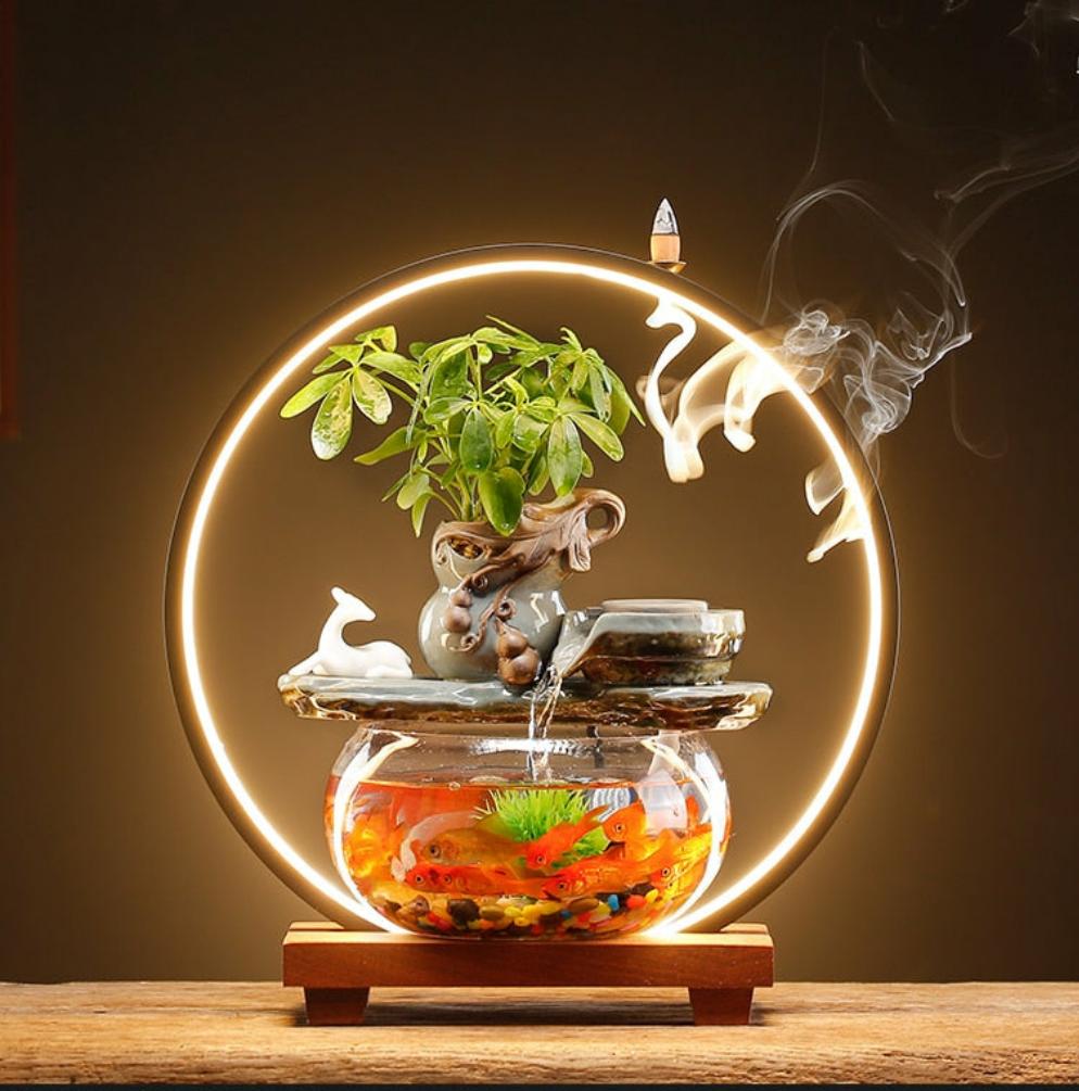 Zen Water Fountain Fishbowl With LED Lamp & Incense Burner (multiple options available)