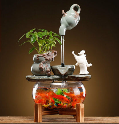 Zen Water Fountain Fishbowl With LED Lamp & Incense Burner (multiple options available)