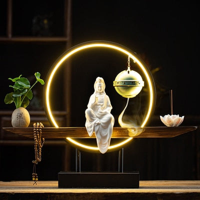 Buddha or Guanyin Backflow Incense Burner Light with Lotus Incense Stick Holder (multiple options available) - Only Liberation