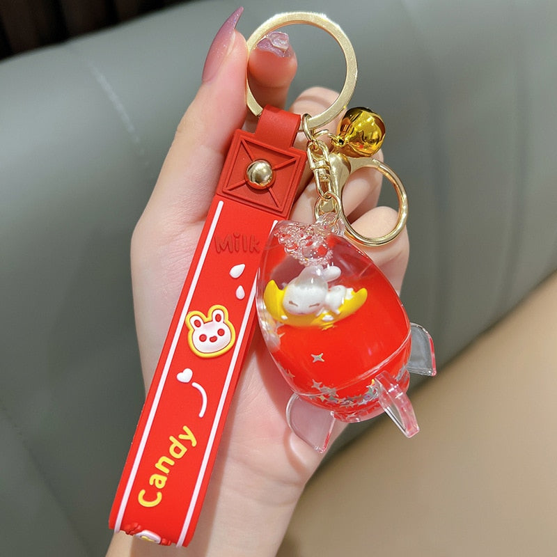 Rocket, Flying Saucer, Ice Cream Cone, or Bubble Tea Shaped Rabbit Keychain