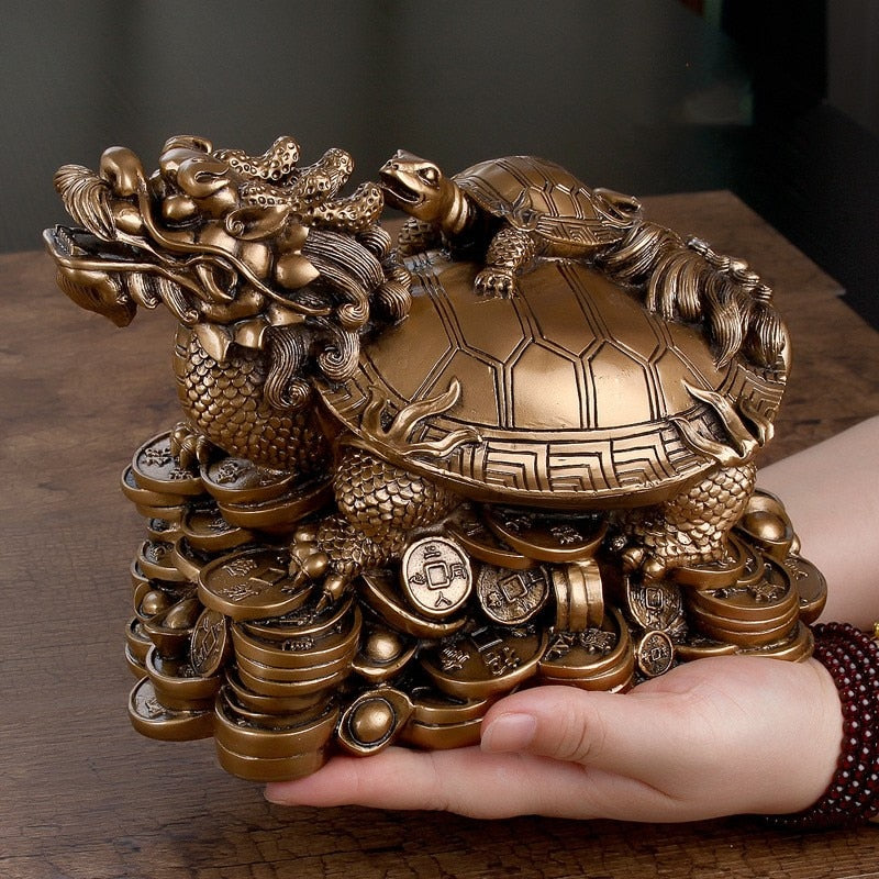 Feng Shui Dragon Turtle Figurine Statue Coin Money Wealth Corner - Only Liberation