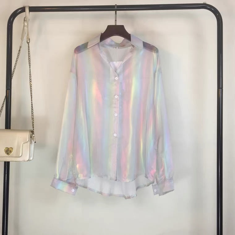 Sheer Iridescent Button-up Blouse (multiple options available)